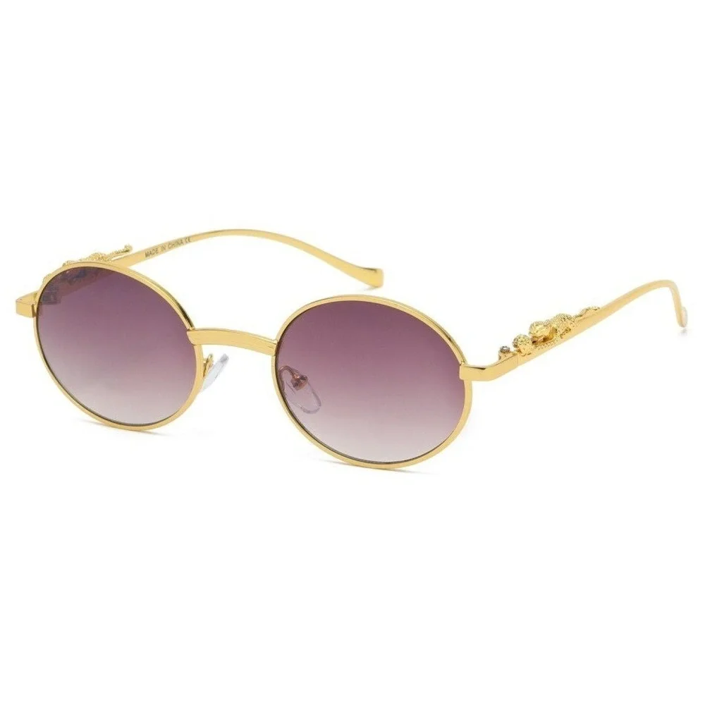 Oval Sunglasses Gold Frame Dragon Accents Fashion Shades Men Street Wear Hip Hop